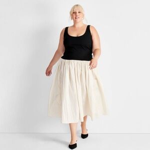 Cream Full Midi Skirt with Gathered Waist